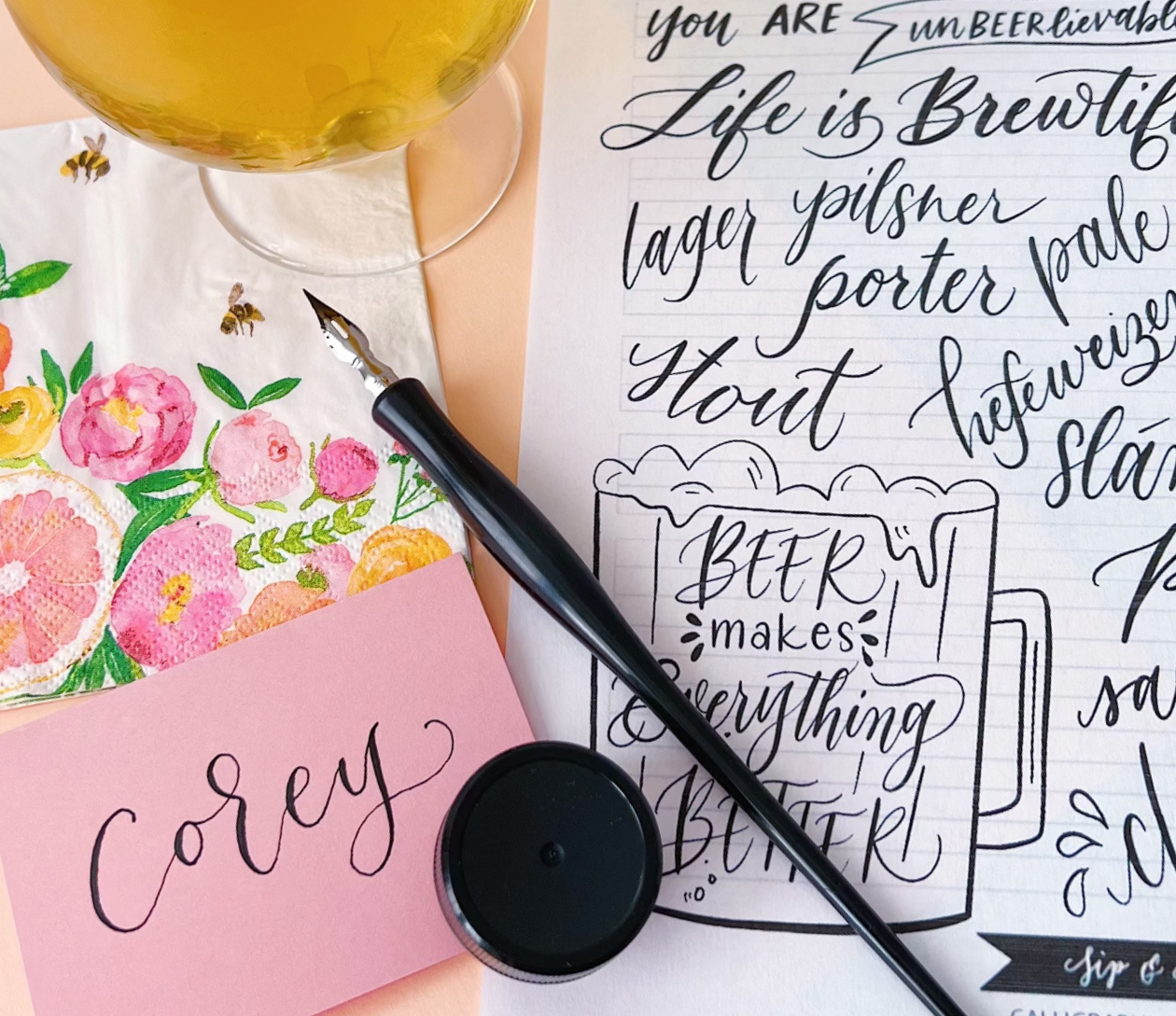 Spring Tablescapes & Mother’s Day Modern Calligraphy for Beginners at Triple C Brewing